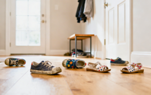 Einfach mal die Schuhe liegen lassen. So funktioniert Perfektionismus ablegen im Familiealltag.
