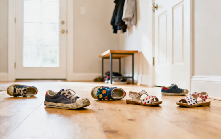 Einfach mal die Schuhe liegen lassen. So funktioniert Perfektionismus ablegen im Familiealltag.